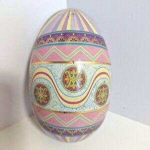 Easter Egg Tin Pastel Geometric Floral Vintage 1995 Hershey Container 5"